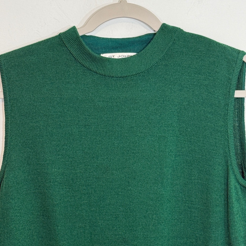 St. John Womens Shell M Green Santana Knit Sleeveless Mock Neck Career Casual - Picture 2 of 11